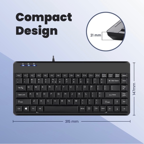 Perixx PERIBOARD-409U Wired USB Mini Keyboard, Black, US English Layout - Picture 5 of 6